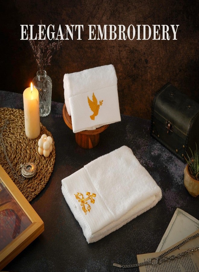 InnoBeta Baptism Christening Gifts, Hand Kitchen Bathroom Towel 2 Pack, 14 x 30 in Cotton Towel, Cross and Dove Embroidery - Image 2