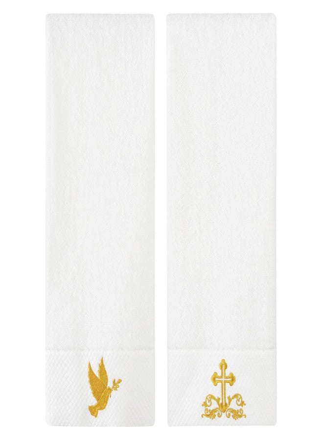 InnoBeta Baptism Christening Gifts, Hand Kitchen Bathroom Towel 2 Pack, 14 x 30 in Cotton Towel, Cross and Dove Embroidery - Image 1