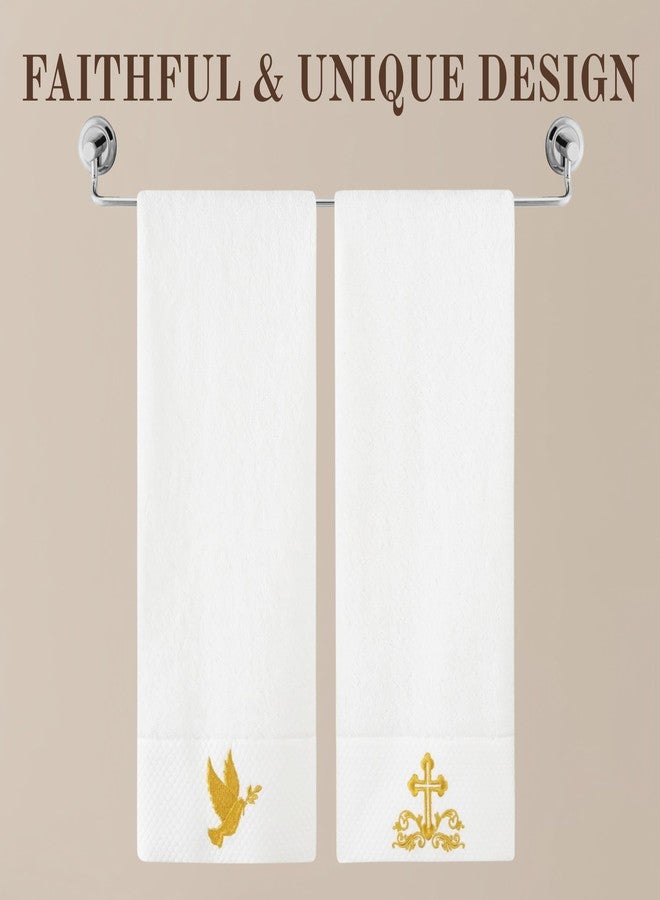 InnoBeta Baptism Christening Gifts, Hand Kitchen Bathroom Towel 2 Pack, 14 x 30 in Cotton Towel, Cross and Dove Embroidery - Image 4