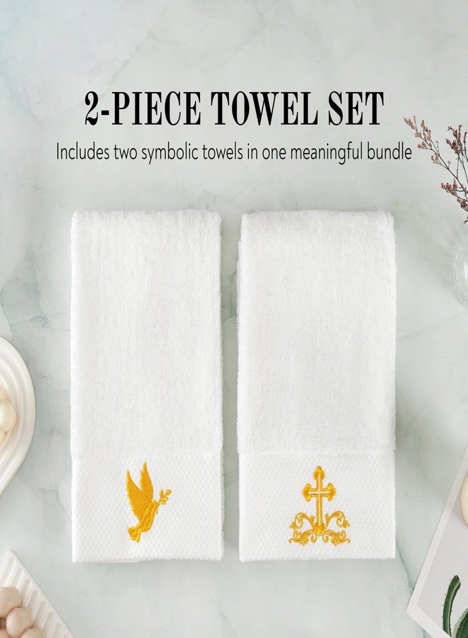 InnoBeta Baptism Christening Gifts, Hand Kitchen Bathroom Towel 2 Pack, 14 x 30 in Cotton Towel, Cross and Dove Embroidery - Image 5