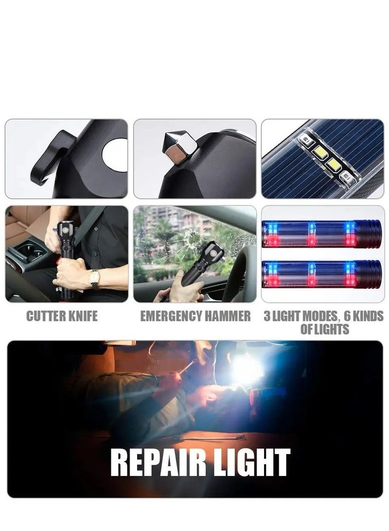 Multifunctional Torch LED Flash Light Solar Power Torch Ultra Bright Flashlight USB Rechargeable Lamp with Safety Hammer and Alarm - Image 3