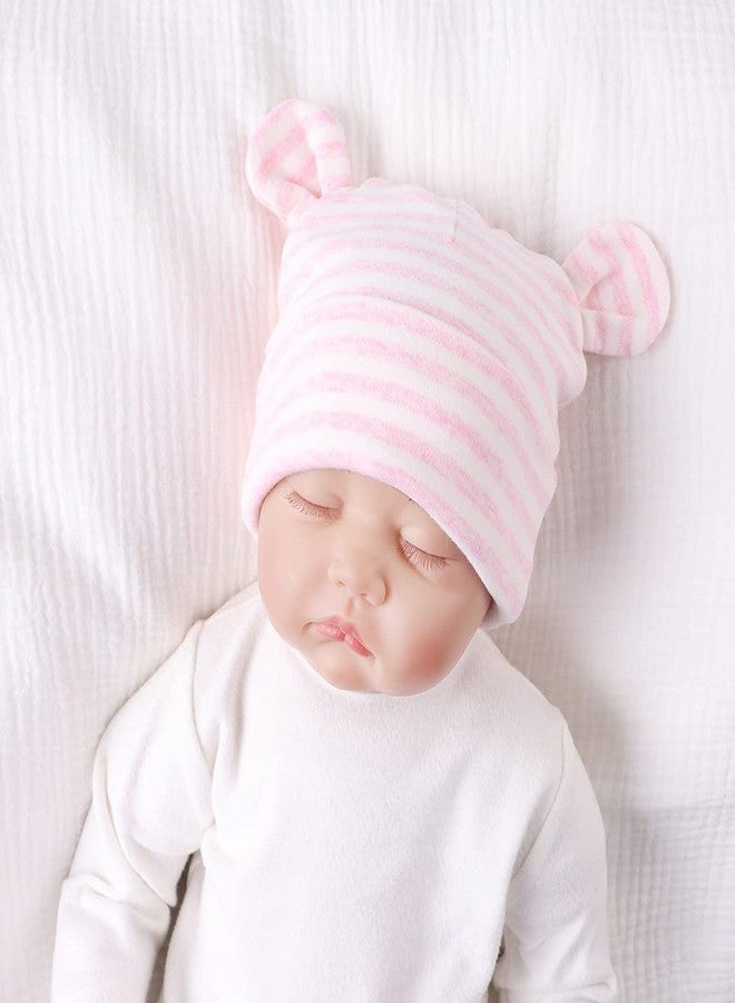 Pesaat Original Cotton Newborn Beanies Striped Cute Baby Hat for Boys Girls Bear Ears Infant Beanie 2-Pack (Bear(Pink+Pink Striped)) - Image 4