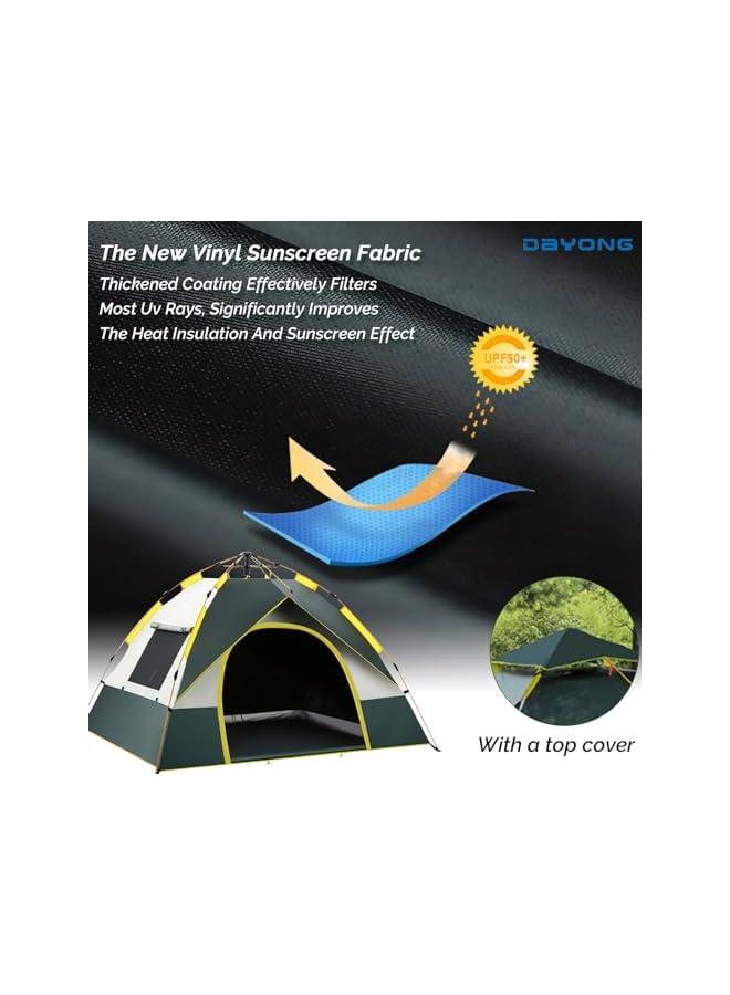 DAYONG خيمة للتخييم، خيمة فورية مقاومة للماء تتسع لـ 3-4 أشخاص، خيمة خارجية محمولة، خيمة قابلة للفتح التلقائي مع حقيبة حمل، خيمة قبة للتخييم، النزهات، المشي، الشاطئ، والسفر. - Image 4