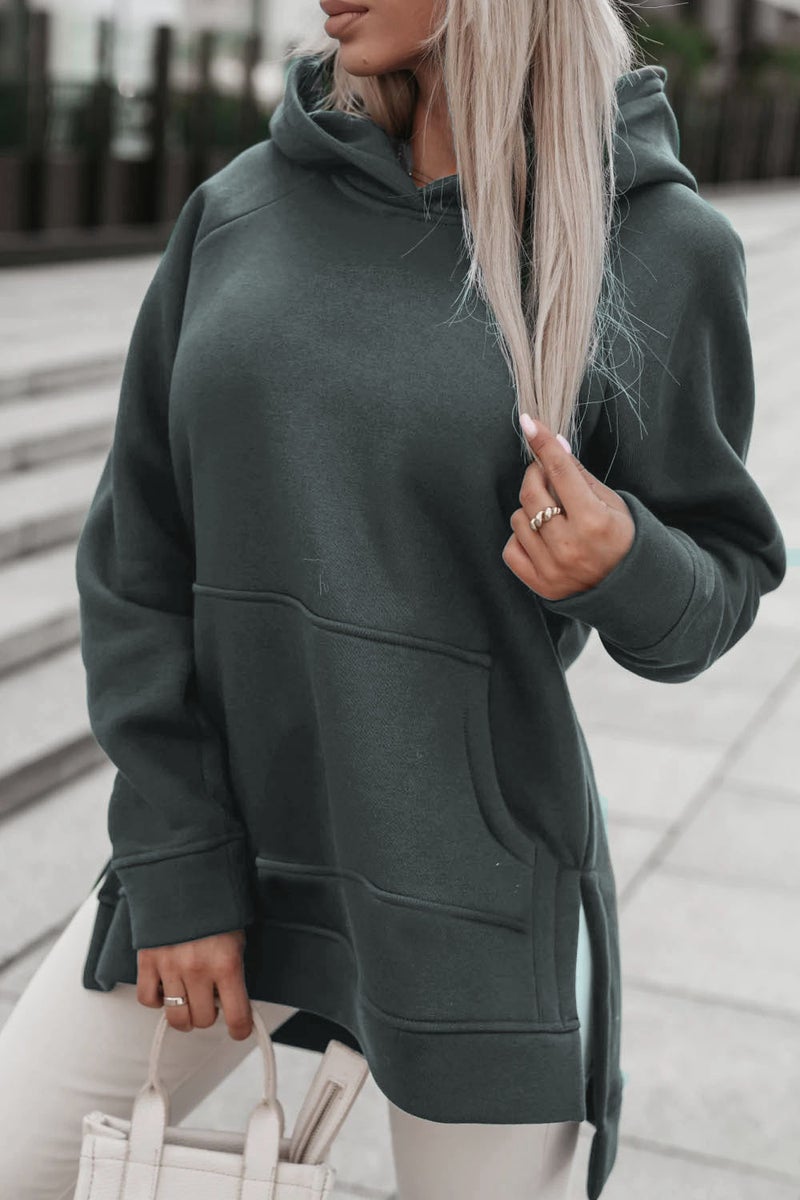 2024 autumn and winter new cross-border Amazon wish AliExpress European and American womens long sleeve solid color hooded split vests Gray - Image 1