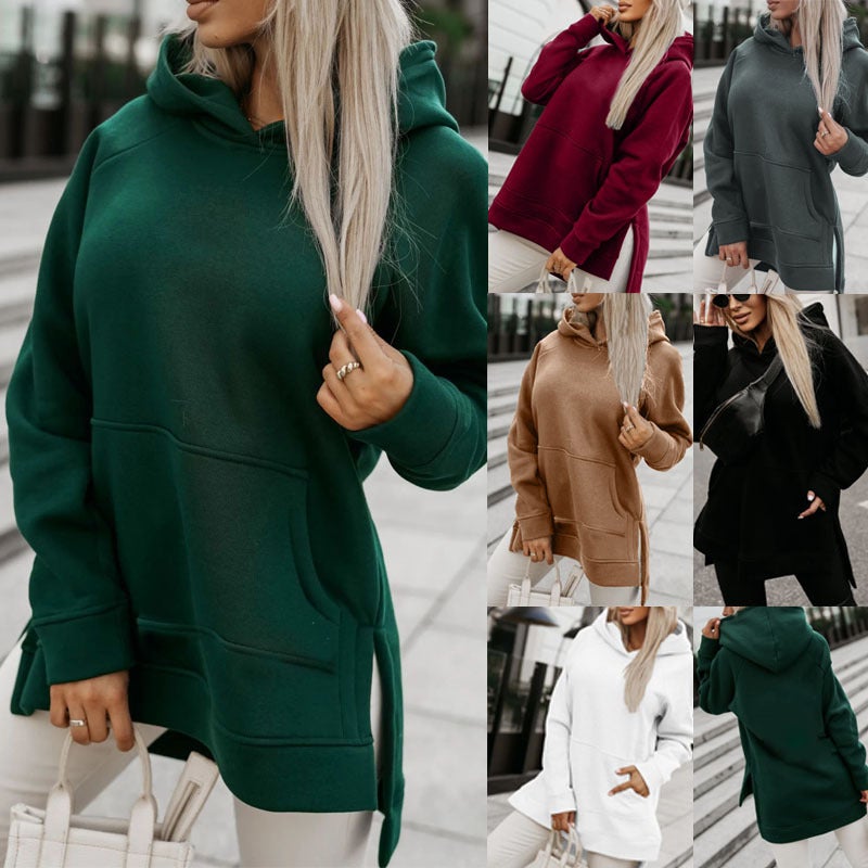 2024 autumn and winter new cross-border Amazon wish AliExpress European and American womens long sleeve solid color hooded split vests Gray - Image 4