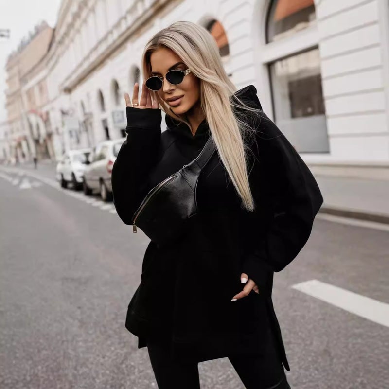 2024 autumn and winter new cross-border Amazon wish AliExpress European and American womens long sleeve solid color hooded split vests Gray - Image 5