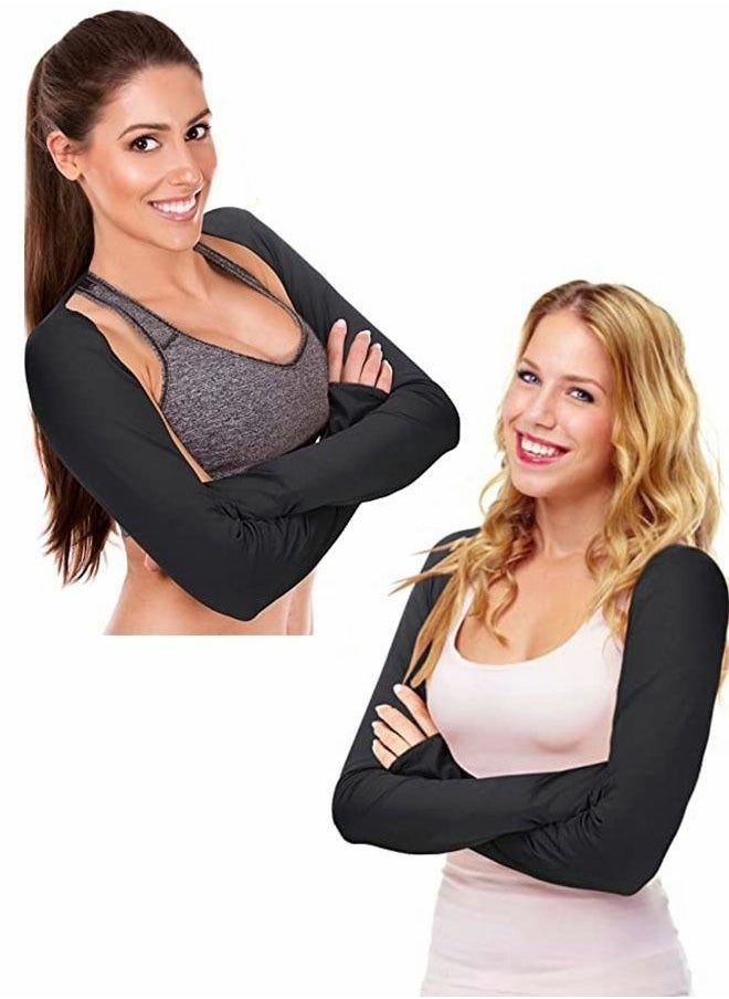 AGD - Cooling Shoulder Wrap, Arm Wrap, and Sun Protection Sleeves for Women and Men with Finger Hole for Golfing, Driving, Riding, and Fishing - Black - Image 1