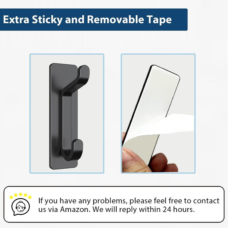 pickpiff Wall Hooks for Coat and Towel: 13LB Strong Adhesive Door Hanger Stick on, Black 4 Pack - Image 5