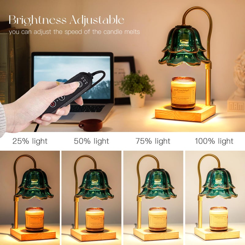 Candeldo Candle Warmer Lamp with Timer: Flower Candle Warmer with 2 Bulbs Green Height Adjustable Candle Warming Lamps Home Bedroom Decor Birthday Gift for Women - Image 4