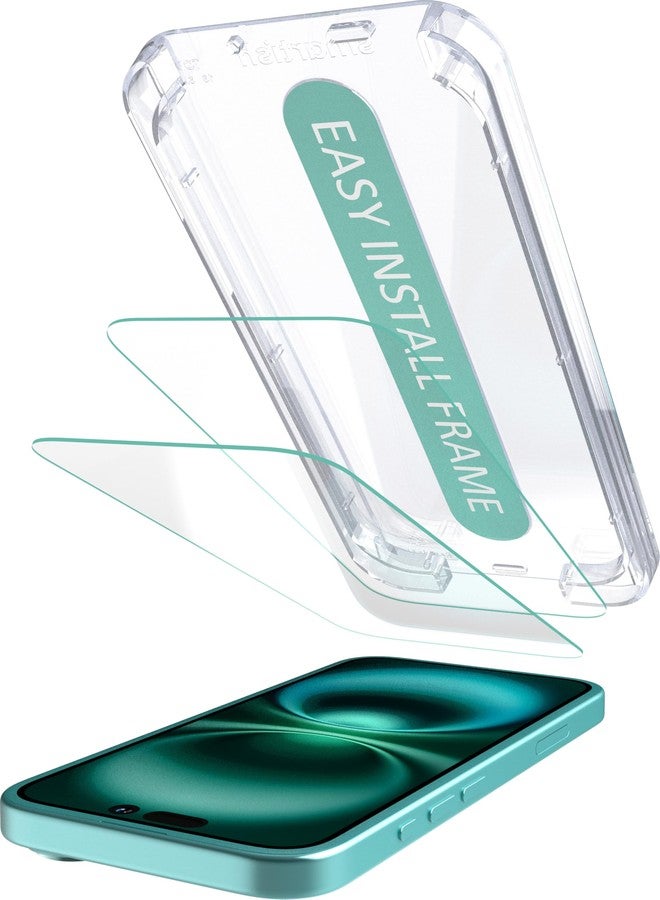 Smartish® iPhone 16 Screen Protector - 2-Pack Tempered Glass Screen Protectors - Tuff Sheet - 9H Easy Install Frame [Scratch Resistant] Case-Friendly- Dynamic Island for Apple iPhone 16 Clear - Image 1