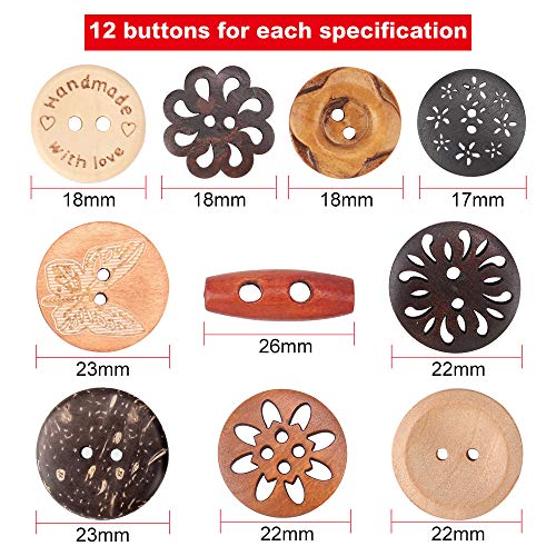 Meifuly Assorted Handmade Buttons, 120Pcs Wooden Buttons Art DIY Craft Supplies with Box - Image 2