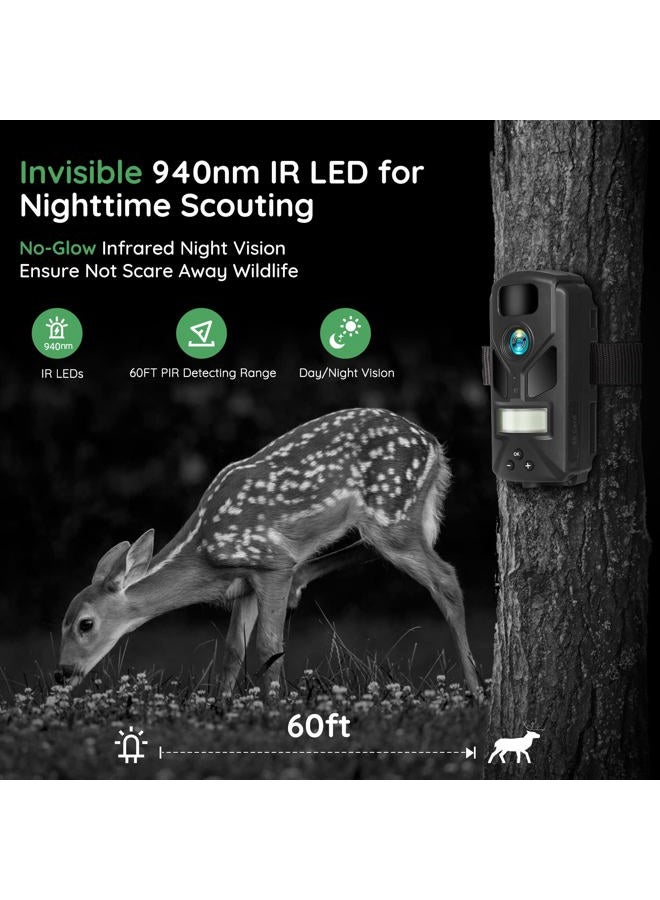 OUTDOOR EXPERT 20MP Mini Trail Camera, 1080P Hunting Camera with No Glow 940nm Night Vision Motion Activated IP66 Waterproof, 80ft Illumination Range for Wildlife Monitoring, Outdoor Use - Image 3