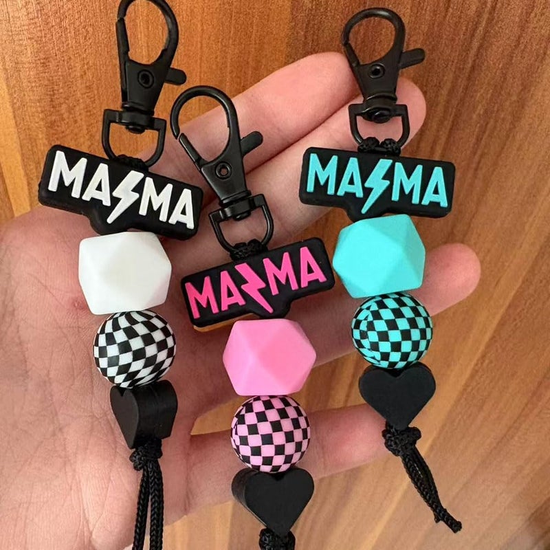 Jgrprlq Mama Keychain Checkered Black Mom Key Ring for Car Keys Purse Backpack Mom Birthday Gifts Mothers Day Gift - Image 4