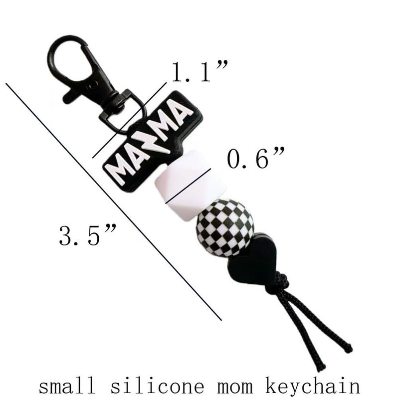Jgrprlq Mama Keychain Checkered Black Mom Key Ring for Car Keys Purse Backpack Mom Birthday Gifts Mothers Day Gift - Image 5