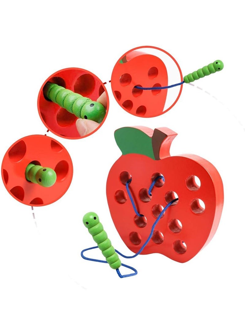 Topyich Montessori Wooden Toy - Educational Lacing Apple Threading Puzzle, Fine Motor Skills Travel Game for 3-5 Years Old Kids - Image 2