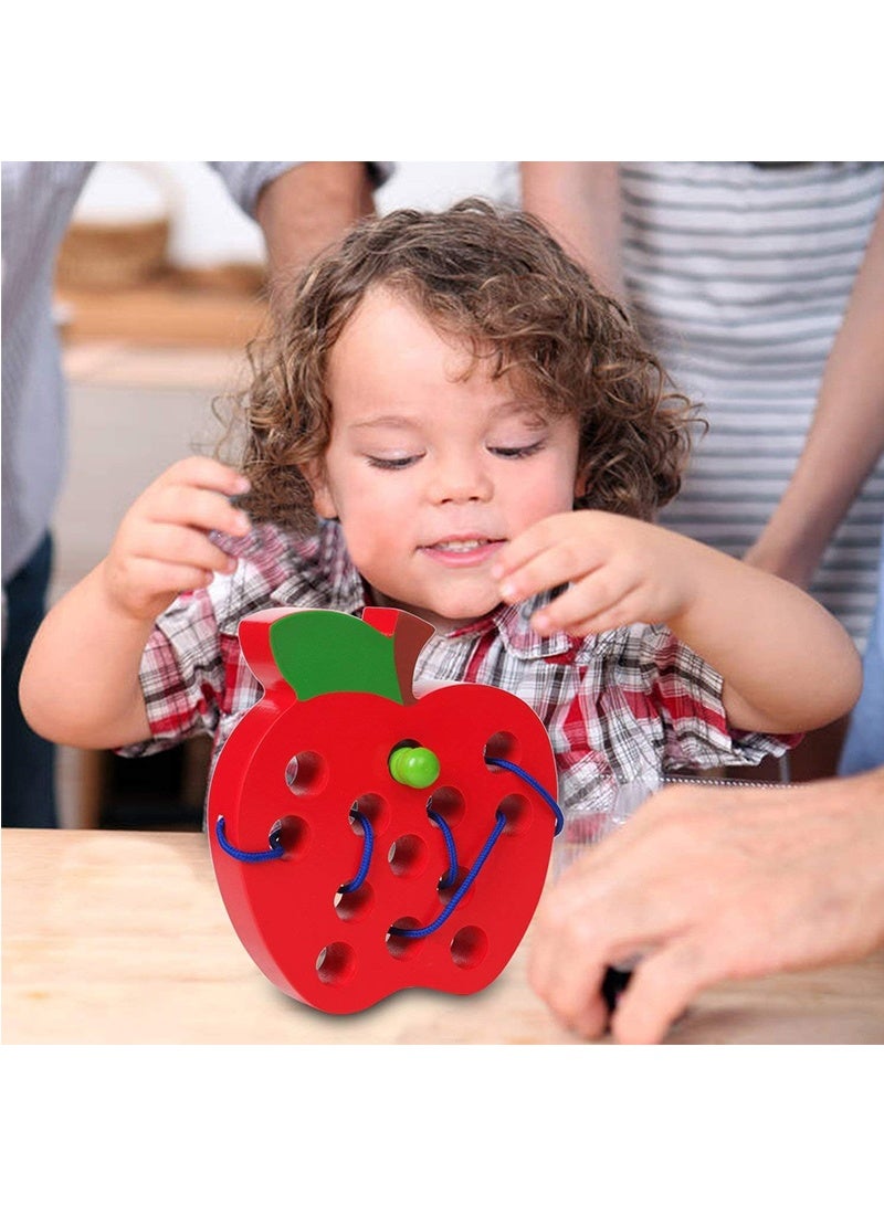 Topyich Montessori Wooden Toy - Educational Lacing Apple Threading Puzzle, Fine Motor Skills Travel Game for 3-5 Years Old Kids - Image 5