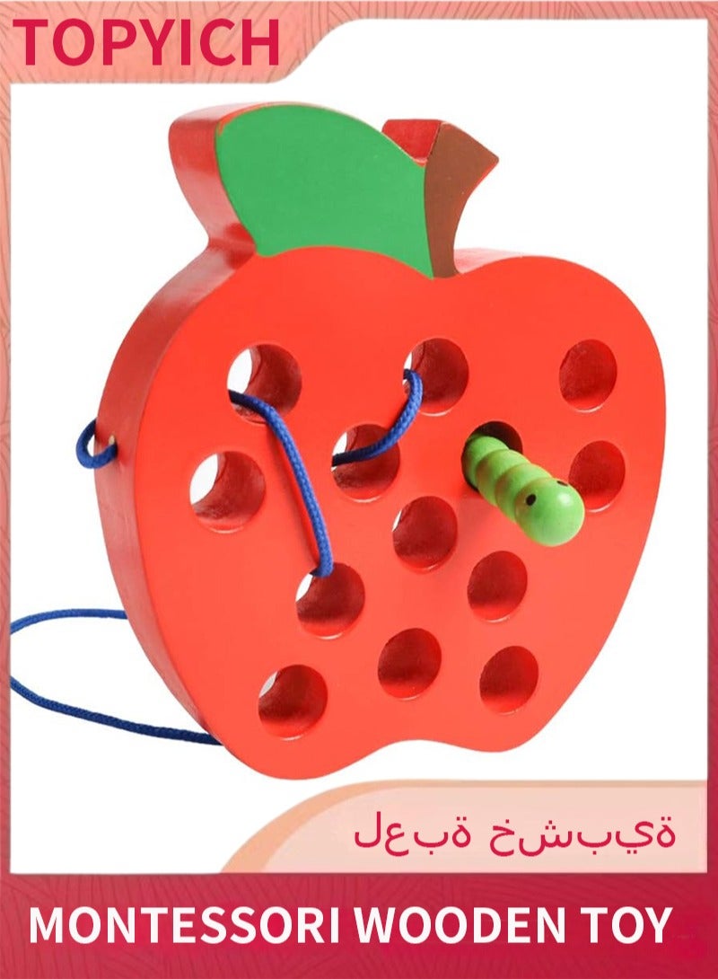 Topyich Montessori Wooden Toy - Educational Lacing Apple Threading Puzzle, Fine Motor Skills Travel Game for 3-5 Years Old Kids - Image 1