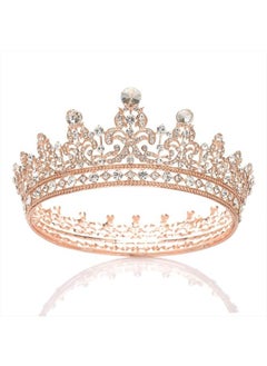 Full Round Tiaras and Crowns for Women, Wedding Tiara for Bride, Crystal Queen Crown for Pageant Birthday Party Cake Topper, Rose Gold