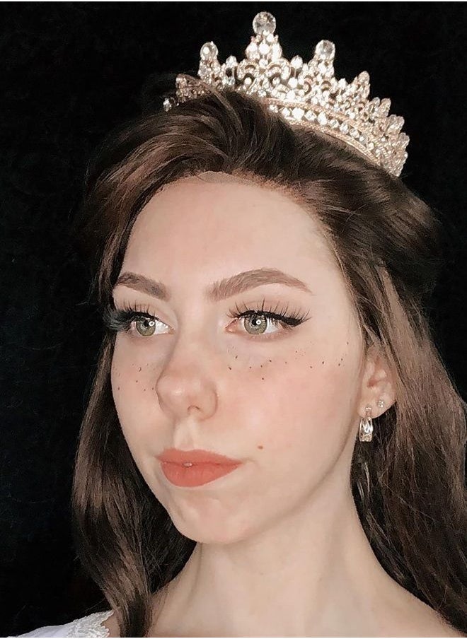 SWEETV - Full Round Tiaras and Crowns for Women, Wedding Tiara for Bride, Crystal Queen Crown for Pageant Birthday Party Cake Topper, Rose Gold - Image 1