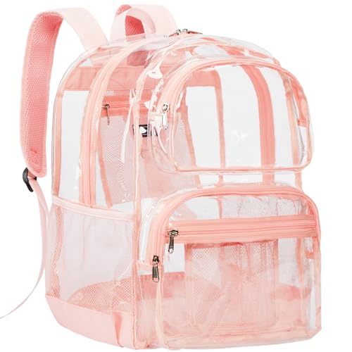 Vorspack Clear Backpack for School - Heavy Duty See Through Bookbag for Girls Boys Extra Large Transparent Backpacks for Work, Travel - Pink - Image 1