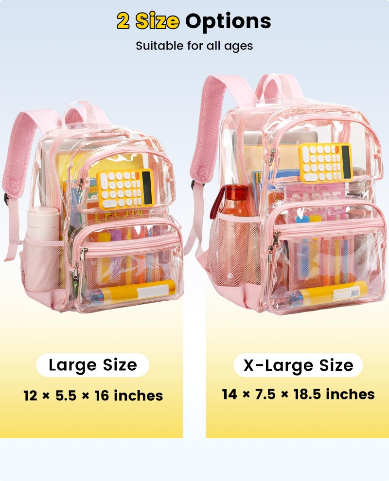 Vorspack Clear Backpack for School - Heavy Duty See Through Bookbag for Girls Boys Extra Large Transparent Backpacks for Work, Travel - Pink - Image 2