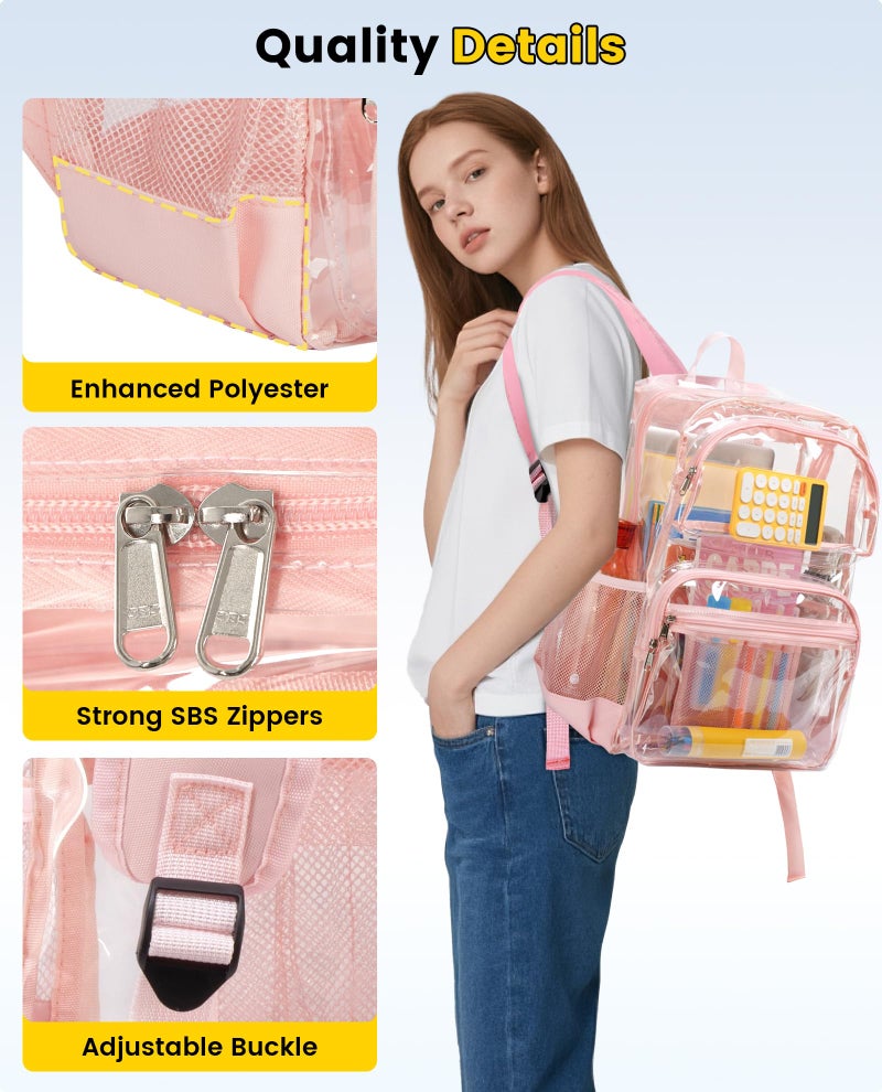 Vorspack Clear Backpack for School - Heavy Duty See Through Bookbag for Girls Boys Extra Large Transparent Backpacks for Work, Travel - Pink - Image 5