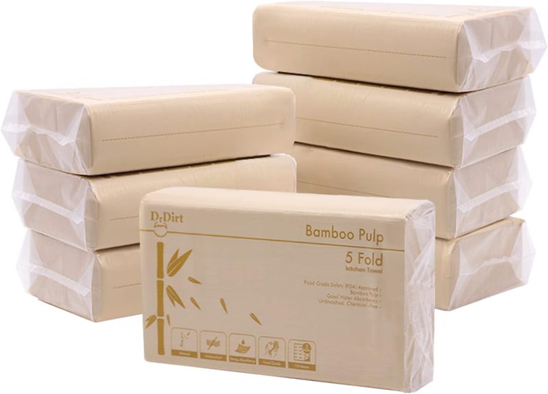 DrDirt Bamboo Paper Hand Towels M Fold 2 Ply 110 Sheets 8 Pack per Bulk Compact Size Hand Towels Paper Refill for Kitchen and Bathroom - Image 1