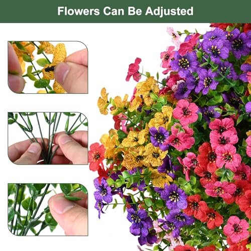 trytuny Artificial Flowers for Outdoor, UV Resistant Fake Silk Flowers, Realistic Faux Plants for Outside Indoor Porch Patio Window Box Planter Home Decor (20, Yellow Purple Rosy Pink Red) - Image 2