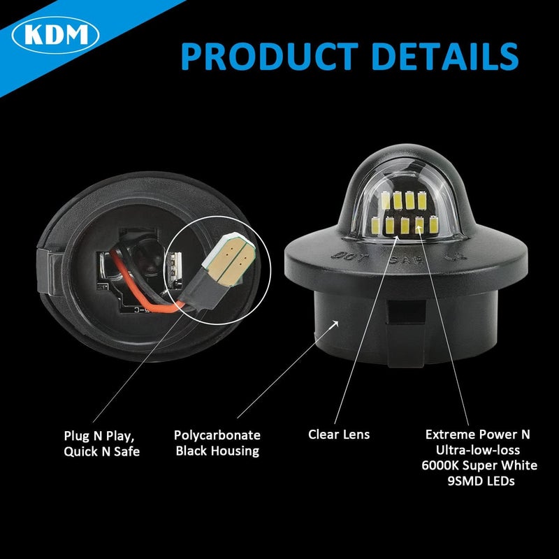 KDM LED License Plate Lights for Ford F-Series and Ranger - 6000K White, 2pc Pack - Image 4