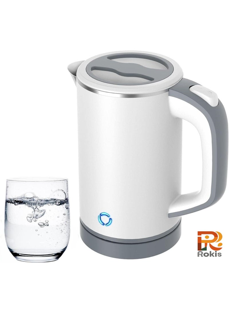 Rokis Travel Kettle Lightweight Small,800ml Kettles Electric Stainless Steel Electric Kettles Fast Boil Quiet Electric Kettles for Business Trip, Travel (White) - Image 1