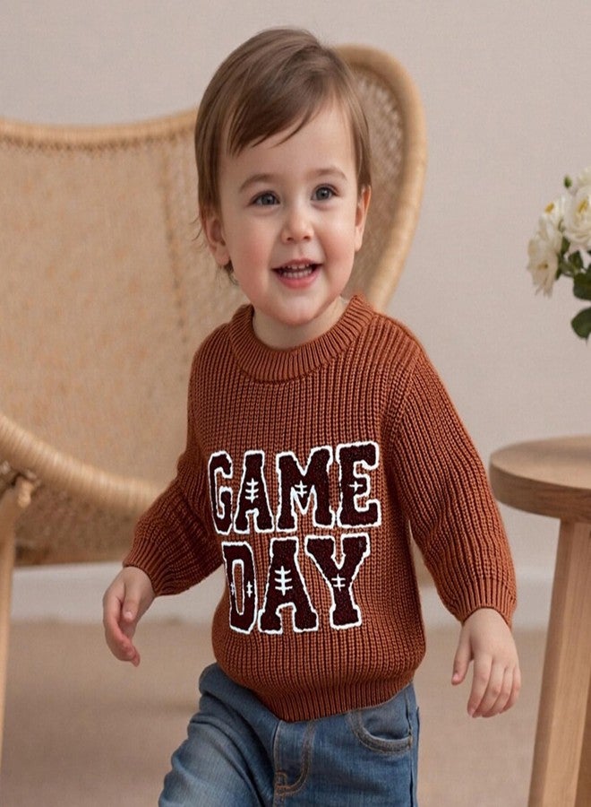 Honganda Toddler Baby Boy Girl Football Outfit Long Sleeve Cable Knit Game Day Embroidered Sweater Pullover Knitwear Top (Brown, 2-3 Years) - Image 2