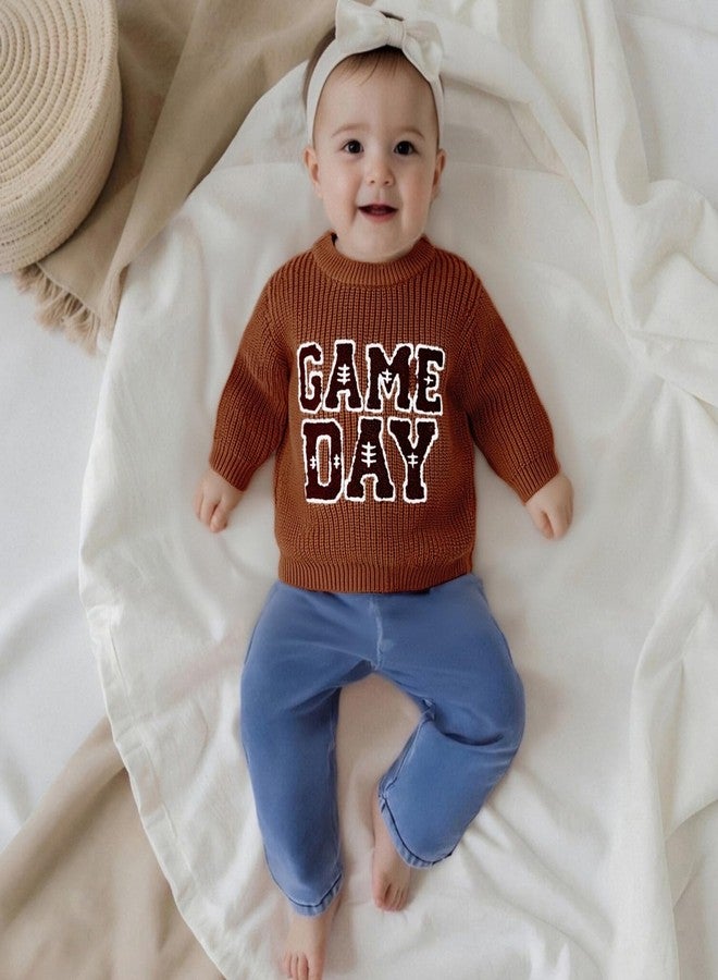 Honganda Toddler Baby Boy Girl Football Outfit Long Sleeve Cable Knit Game Day Embroidered Sweater Pullover Knitwear Top (Brown, 2-3 Years) - Image 4