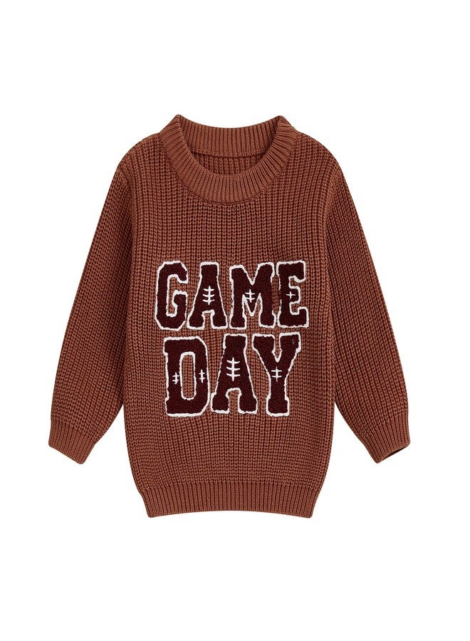 Honganda Toddler Baby Boy Girl Football Outfit Long Sleeve Cable Knit Game Day Embroidered Sweater Pullover Knitwear Top (Brown, 2-3 Years) - Image 1