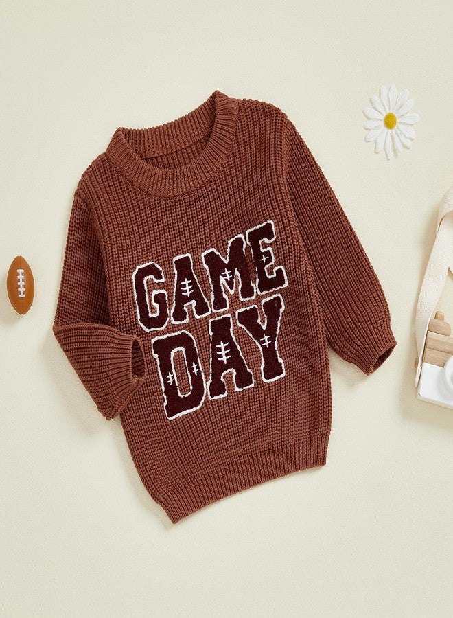 Honganda Toddler Baby Boy Girl Football Outfit Long Sleeve Cable Knit Game Day Embroidered Sweater Pullover Knitwear Top (Brown, 2-3 Years) - Image 5