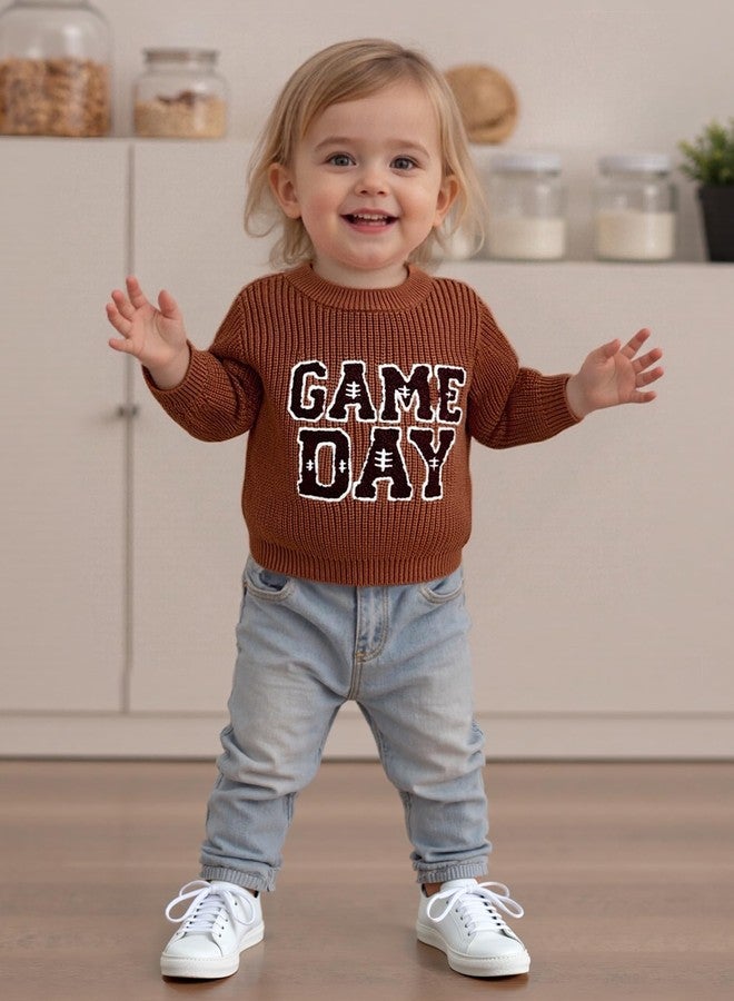 Honganda Toddler Baby Boy Girl Football Outfit Long Sleeve Cable Knit Game Day Embroidered Sweater Pullover Knitwear Top (Brown, 2-3 Years) - Image 3