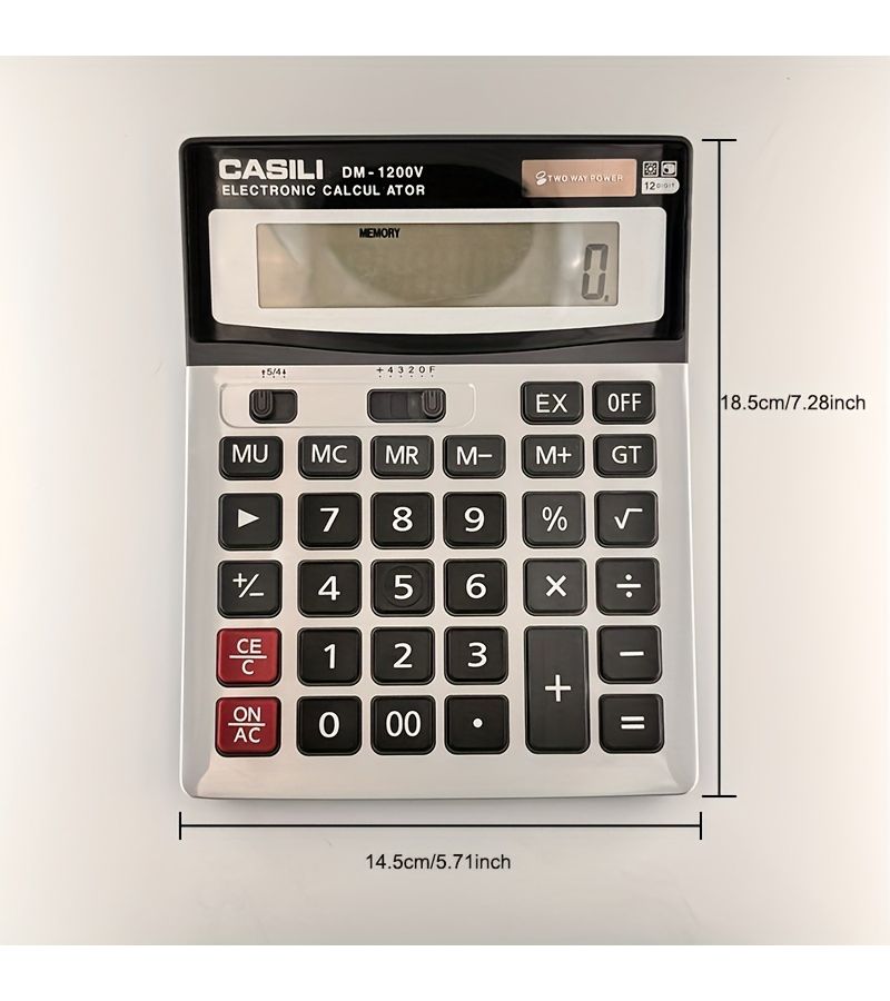 LCD Display Calculator Solar Dual Battery Power Large Screen Multifunctional Office Accounting Big Keys Silvery - Image 2