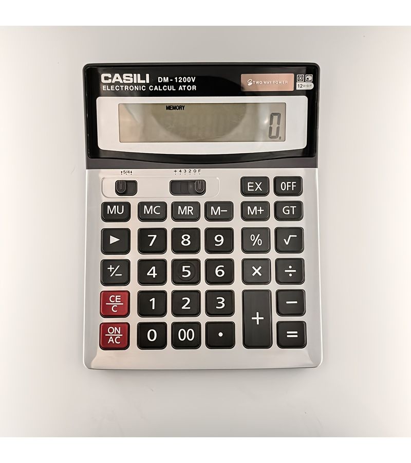 LCD Display Calculator Solar Dual Battery Power Large Screen Multifunctional Office Accounting Big Keys Silvery - Image 1