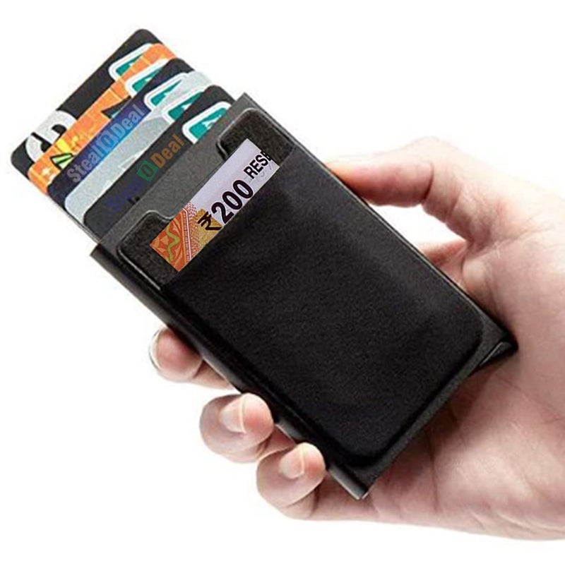 Stealodeal Black RFID Protected Aluminum pop Up Jacket Debit/Credit/ATM Card Holder (Unisex) - Image 1