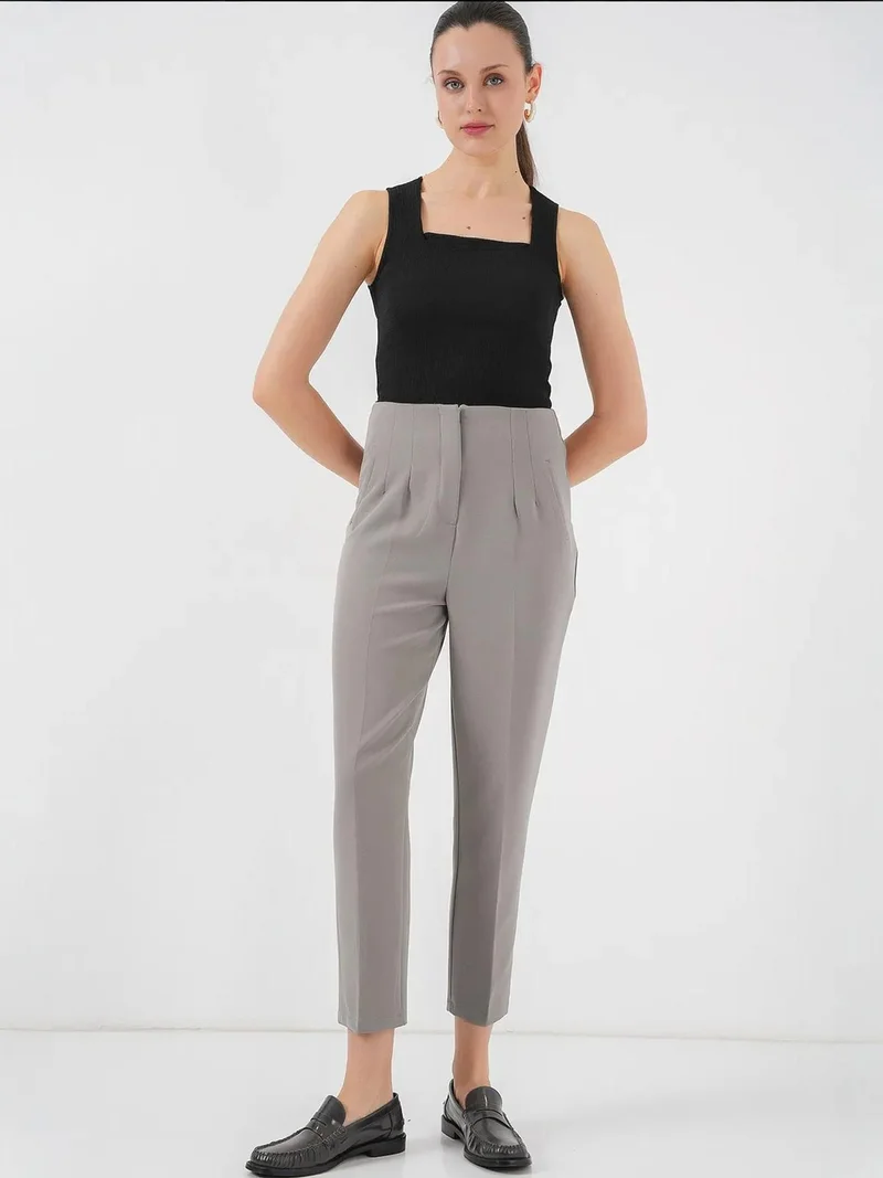 BIG DART BDART High Waist Slim Fit Ankle Length Crepe Pants