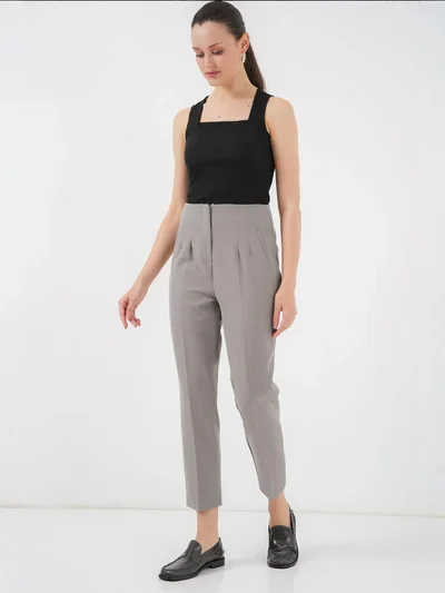 BIG DART BDART High Waist Slim Fit Ankle Length Crepe Pants