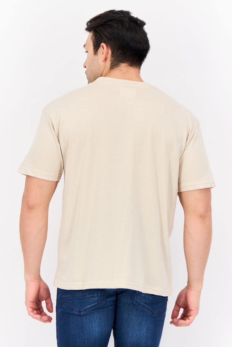 Fudo Men Crew Neck Short Sleeves Brand Logo T-Shirt, Beige - Image 4