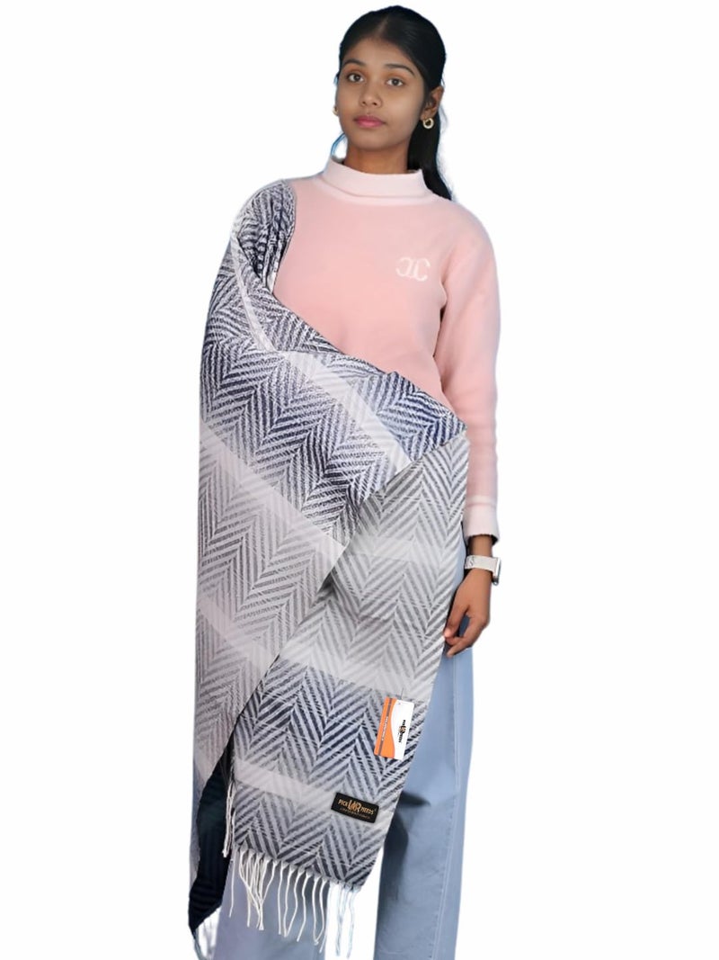 Pick Ur Needs Women's Soft Plaid Shawl Wrap Scarf with Pom Poms Warm Blanket Stole Fashionable Winter Gift for Ladies (Dark Grey) - Image 1