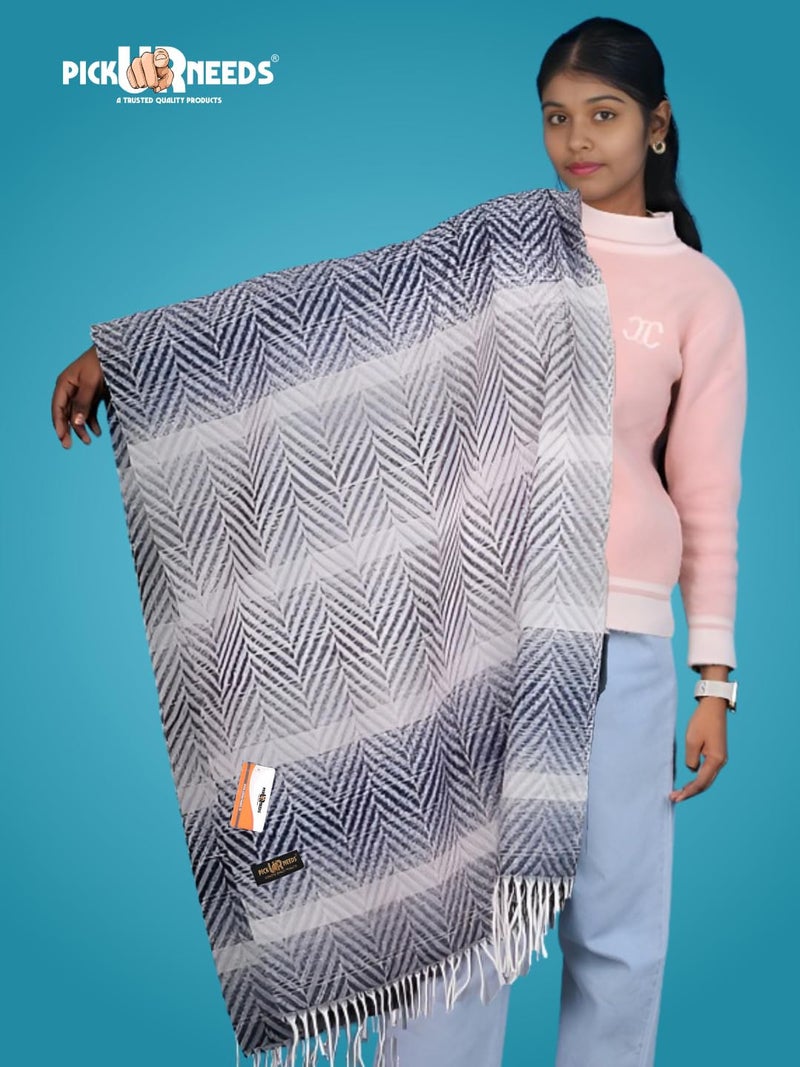 Pick Ur Needs Women's Soft Plaid Shawl Wrap Scarf with Pom Poms Warm Blanket Stole Fashionable Winter Gift for Ladies (Dark Grey) - Image 5
