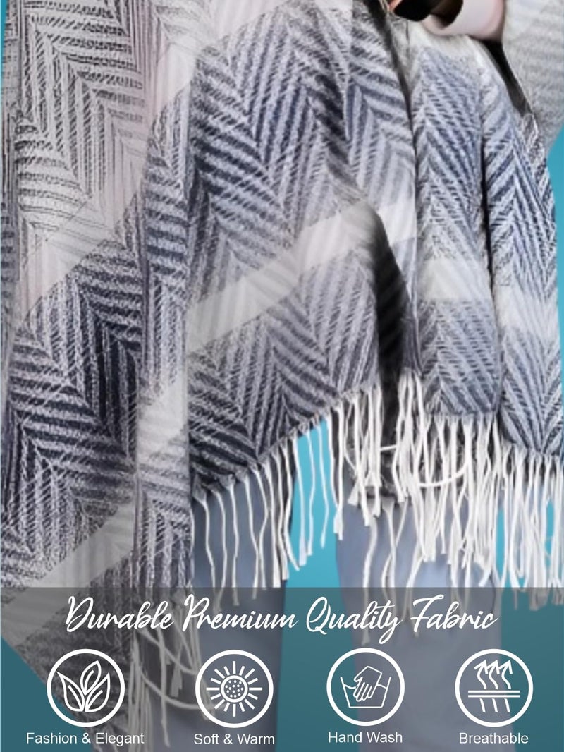 Pick Ur Needs Women's Soft Plaid Shawl Wrap Scarf with Pom Poms Warm Blanket Stole Fashionable Winter Gift for Ladies (Dark Grey) - Image 4