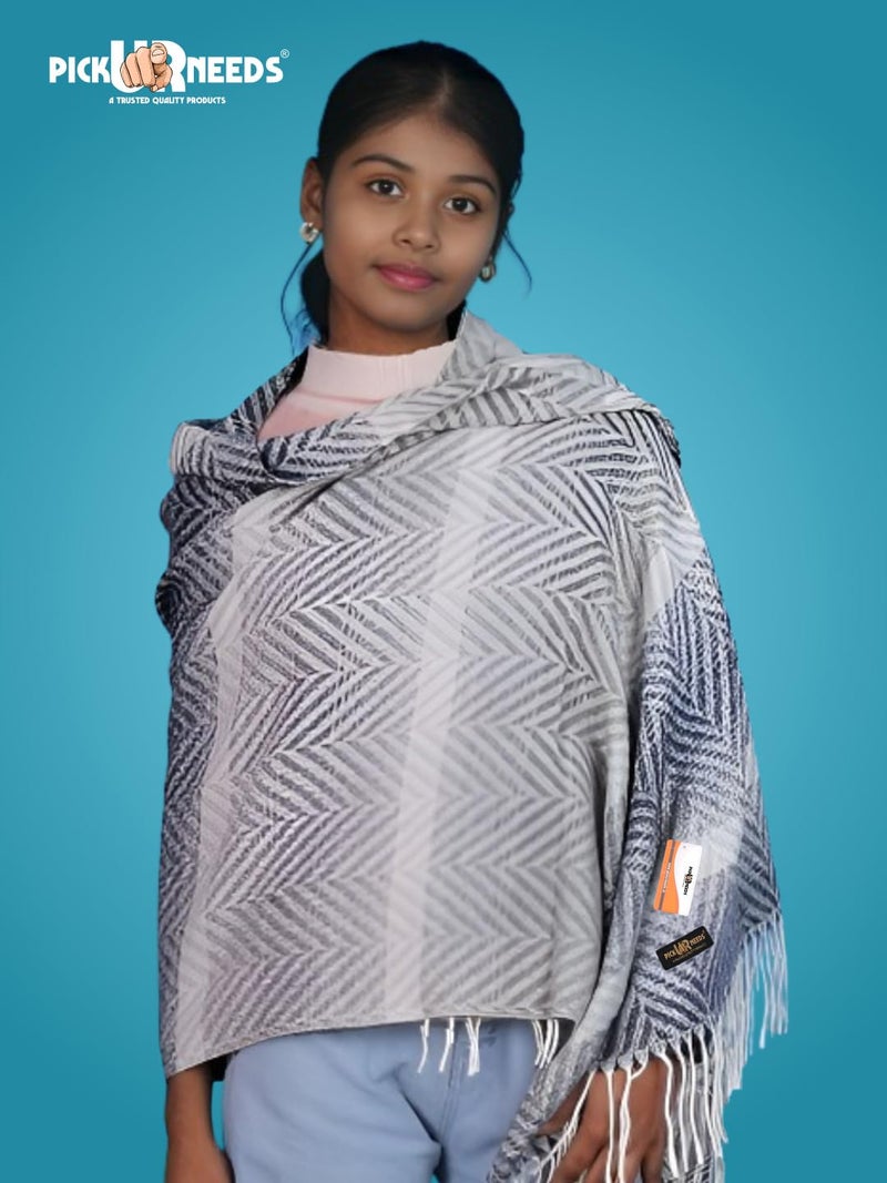 Pick Ur Needs Women's Soft Plaid Shawl Wrap Scarf with Pom Poms Warm Blanket Stole Fashionable Winter Gift for Ladies (Dark Grey) - Image 3