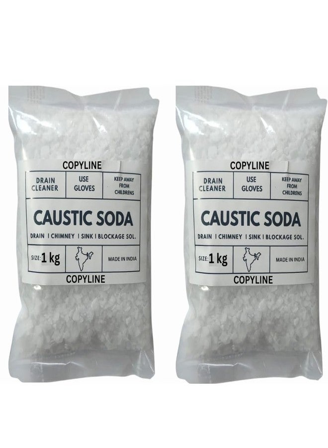 COPY LINE COPYLINE Caustic Soda Flakes 2KG | Caustic Soda for Soap Making, Drain Cleaning, Chimney Cleaning– Fast-Acting Formula to Clear Blockages Instantly Multipurpose Cleaning (1KG + 1KG) - Image 1