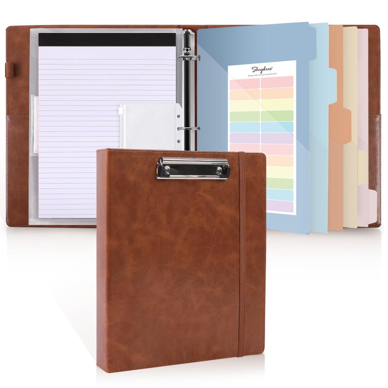 SKYDUE 3 Ring Binder with Clipboard,1 Inch Binder, 13.2" × 10.2" PU Clipboard Binder with Notepad & 5 Dividers with 10 Pockets, Labels, Clipboard Folder Great for School Office(Fit Letter Sized Paper) - Image 1