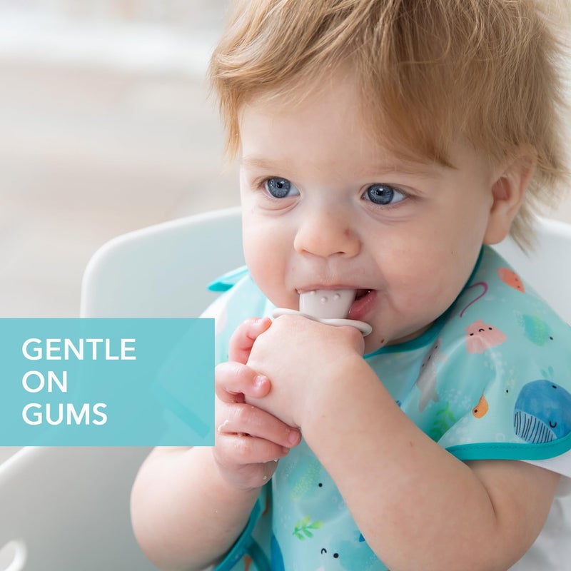 Bumkins Baby Utensils Set, Chewtensils Silicone Spoons for Dipping, Self-Feeding, Baby Led Weaning, Trainer Learning, First Stage Eating, Soft Practice Fork and Spoon, Babies 6 Months, Sand Beige - Image 3