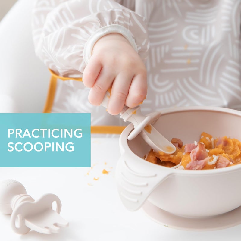 Bumkins Baby Utensils Set, Chewtensils Silicone Spoons for Dipping, Self-Feeding, Baby Led Weaning, Trainer Learning, First Stage Eating, Soft Practice Fork and Spoon, Babies 6 Months, Sand Beige - Image 4