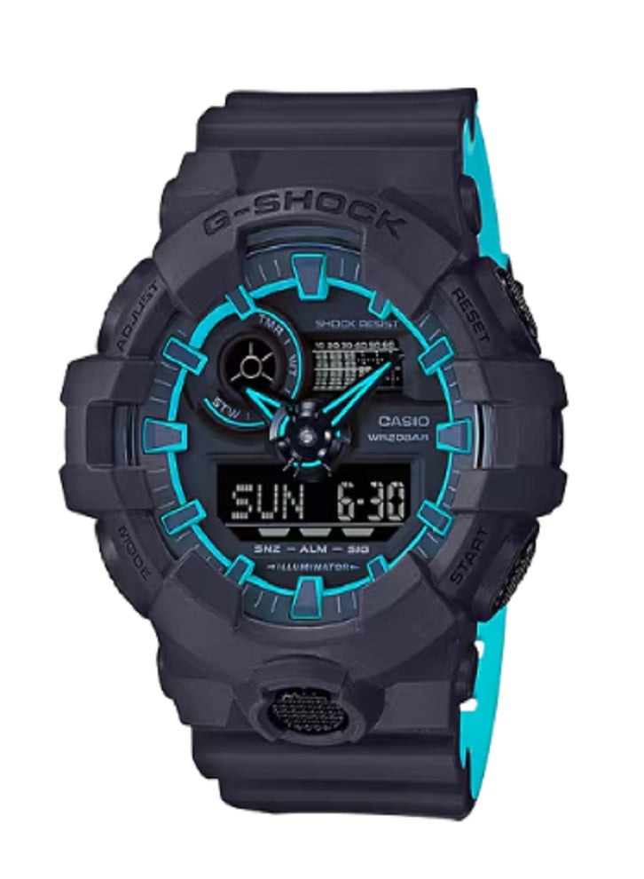 كاسيو G-SHOCK GA-700SE-1A2DR: لون نيون متعدد الطبقات (أسود مع أزرق نيون)
